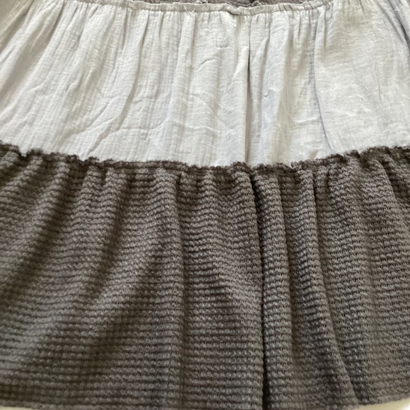 POL Boho Tiered Midi Skirt Gray Colorblock Elastic Waist Cottagecore Small - Picture 5 of 8